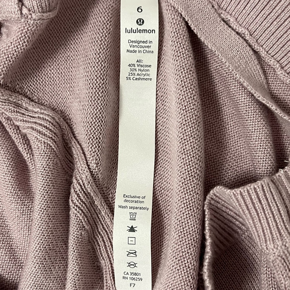 Lululemon Unity Drop Back Sweater Smoky Blush Pink Size 6 Longline Lightweight - Picture 9 of 10